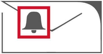 Icono de una silueta junto a un recuadro rojo con una campana.